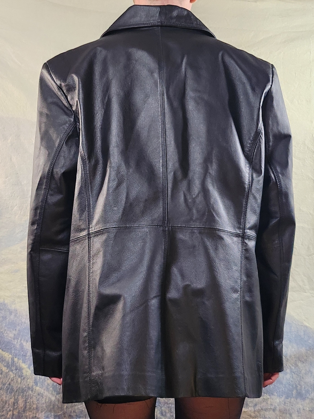 90s Black Leather 3 Button Jacket - Picture 3 of 5